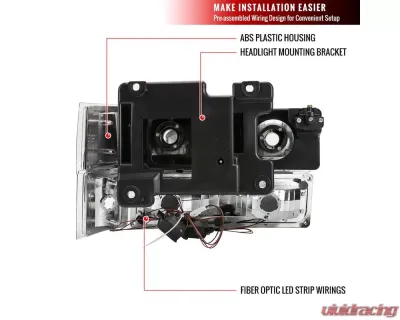 Spec-D Factory Style Headlights w/ LED Strip & Bumper & Corner Lights (Chrome Housing/Clear Lens) Chevrolet 1994-1998 - 2LBCLH-C1094-G3-GO