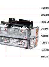 Spec-D Factory Style Headlights w/ LED Strip & Bumper & Corner Lights (Chrome Housing/Clear Lens) Chevrolet 1994-1998                                     - 2LBCLH-C1094-G3-GO - Image 9