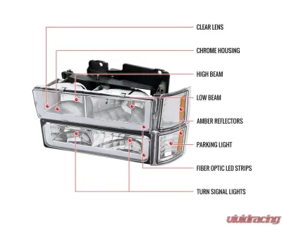 Spec-D Factory Style Headlights w/ LED Strip & Bumper & Corner Lights (Chrome Housing/Clear Lens) Chevrolet 1994-1998 - 2LBCLH-C1094-G3-GO