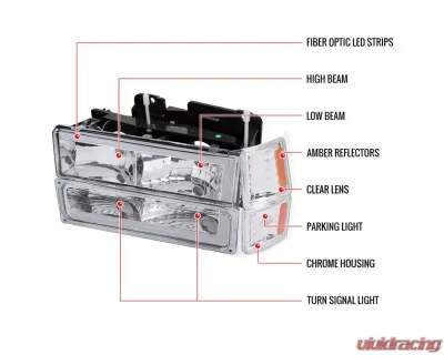 Spec-D LED Tube Factory Headlights w/ Corner Signal Bumper Lights (Chrome Housing/Clear Lens) Chevrolet 1994-1998 - 2LBCLH-C1094-G3-RS