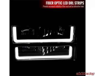 Spec-D Factory Style Headlights w/ LED Strip & Bumper & Corner Lights (Matte Black Housing/ Clear Lens) GMC C10 | Sierra | Suburban | Yukon 1994-1998 - 2LBCLH-GMC94JM-G3-GO