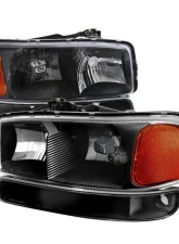 Spec-D Factory Style Crystal Headlights w/ Amber Reflector & Bumper Lights (Matte Black Housing/Clear Lens) GMC Sierra | Yukon 1999-2007                                     - 2LBLH-GMC99JM-RS - Image 9