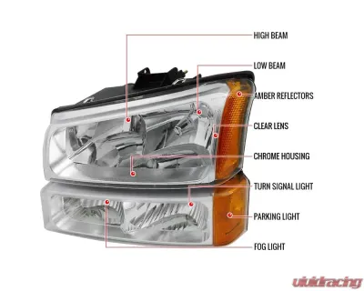 Spec-D Factory Style Headlights w/ Bumper Lights (Chrome Housing/Clear Lens) Chevrolet Silverado | Avalanche 2002-2007 - 2LBLH-SIV03-RS
