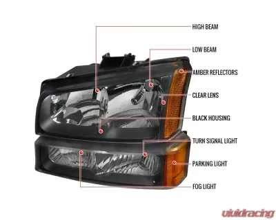 Spec-D Factory Style Headlights w/ Bumper Lights (Matte Black Housing/Clear Lens) Chevrolet Silverado | Avalanche 2002-2007 - 2LBLH-SIV03JM-RS