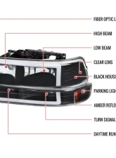 Spec-D LED Bar Factory Style Headlights & Bumper Lights w/ Amber Reflector (Matte Black Housing/Clear Lens) Chevrolet 1999-2006                                     - 2LBLH-SIV99JM-G3-RS - Image 8