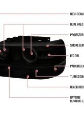 Spec-D Dual Halo Projector Headlights w/ Bumper Lights (Black Housing/Smoked Lens) Chevrolet 1999-2006                                     - 2LBLHP-SIV99SM-RS - Image 9