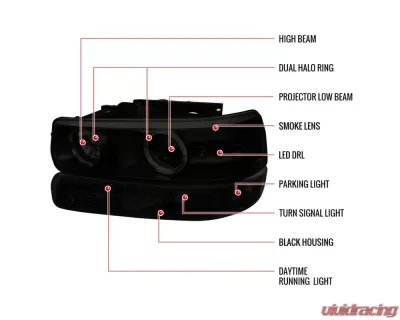 Spec-D Dual Halo Projector Headlights w/ Bumper Lights (Black Housing/Smoked Lens) Chevrolet 1999-2006 - 2LBLHP-SIV99SM-RS