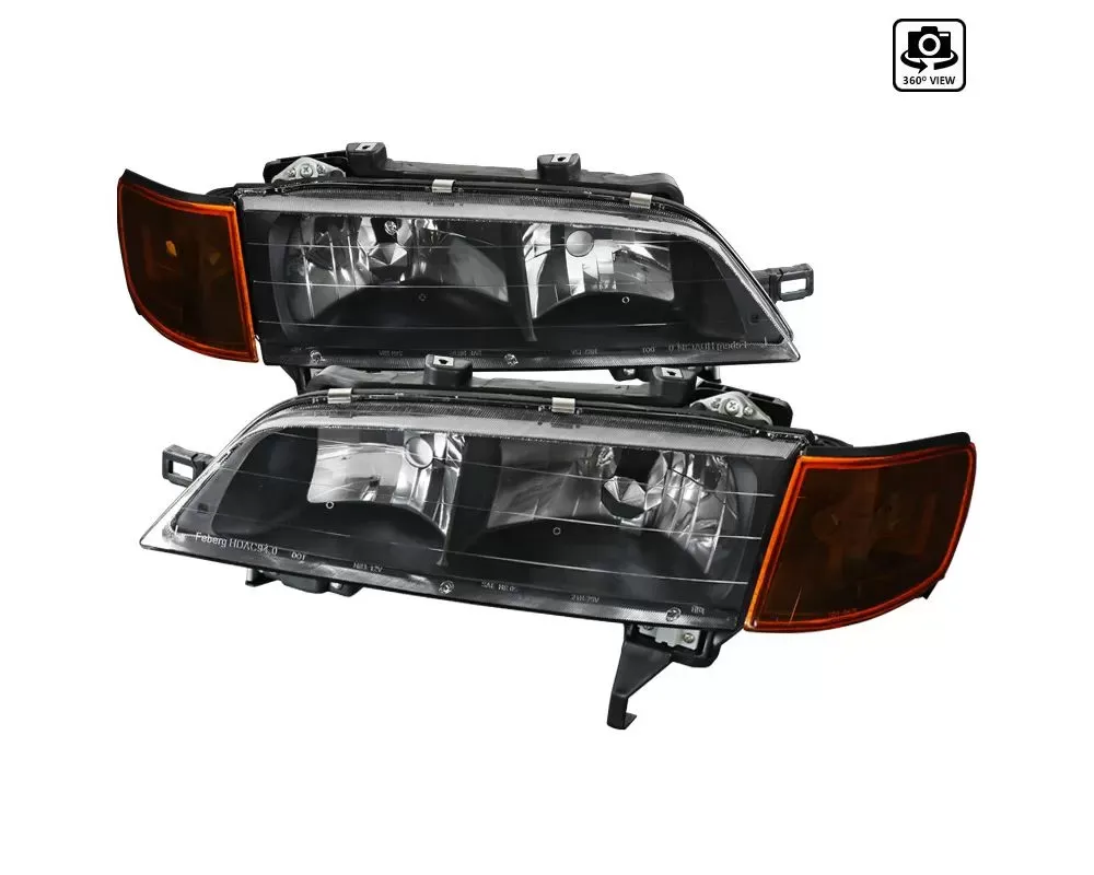 Spec-D Headlights & Amber Corner Lights (Matte Black Housing/Clear Lens) Honda Accord 1994-1997 - 2LCLH-ACD94JM-RS