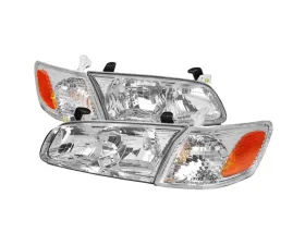 Spec-D Headlights & Corner Signal Lights w/ Amber Reflectors (Chrome Housing/Clear Lens) Toyota Camry 2000-2001