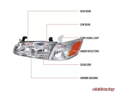 Spec-D Headlights & Corner Signal Lights w/ Amber Reflectors (Chrome Housing/Clear Lens) Toyota Camry 2000-2001 - 2LCLH-CAM00-RS