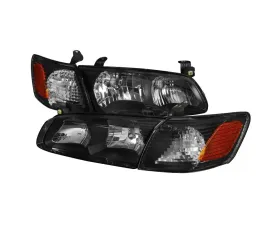 Spec-D Headlights & Corner Signal Lights w/ Amber Reflectors (Matte Black Housing/Clear Lens) Toyota Camry 2000-2001