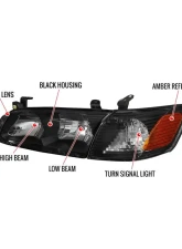 Spec-D Headlights & Corner Signal Lights w/ Amber Reflectors (Matte Black Housing/Clear Lens) Toyota Camry 2000-2001                                     - 2LCLH-CAM00JM-RS - Image 6