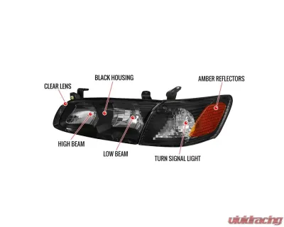 Spec-D Headlights & Corner Signal Lights w/ Amber Reflectors (Matte Black Housing/Clear Lens) Toyota Camry 2000-2001 - 2LCLH-CAM00JM-RS