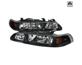 Spec-D Crystal Headlights w/ Amber Reflectors (Matte Black Housing/Clear Lens) Acura Integra 1990-1993