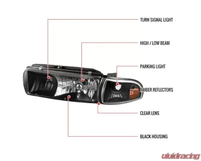 Spec-D Crystal Headlights & Corner Signal Lights (Matte Black Housing/Clear Lens) Chevrolet Caprice | Impala 1991-1996 - 2LCLH-IPA91JM-EU