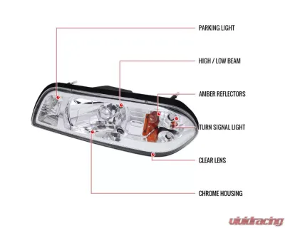 Spec-D Crystal Headlights (Chrome Housing/Clear Lens) Ford Mustang 1987-1993 - 2LCLH-MST87-RS