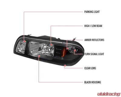 Spec-D Factory Style Crystal Headlights (Matte Black Housing/Clear Lens) Ford Mustang 1987-1993 - 2LCLH-MST87JM-RS