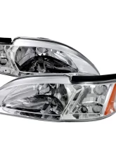 Spec-D Crystal Headlights w/ Amber Reflectors (Chrome Housing/Clear Lens) Ford Mustang 1994-1998                                     - 2LCLH-MST94-TM - Image 10