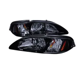 Spec-D Crystal Headlights w/ Amber Reflectors (Chrome Housing/Smoke Lens) Ford Mustang 1994-1998