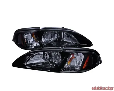 Spec-D Crystal Headlights w/ Amber Reflectors (Chrome Housing/Smoke Lens) Ford Mustang 1994-1998 - 2LCLH-MST94G-TM