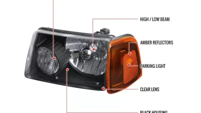 Spec-D Factory Style Headlights w/ Amber Lens Corner Signal Lights (Matte Black Housing/Clear Lens) Ford Ranger 2001-2011                                     - 2LCLH-RAN01JM-RS - Image 4