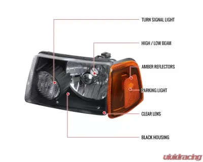 Spec-D Factory Style Headlights w/ Amber Lens Corner Signal Lights (Matte Black Housing/Clear Lens) Ford Ranger 2001-2011 - 2LCLH-RAN01JM-RS