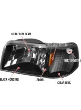 Spec-D Factory Style V2 Headlights w/ Corner Lights (Matte Black Housing/Clear Lens) Ford Ranger 1993-1997                                     - 2LCLH-RAN93JM-V2-OZ - Image 7