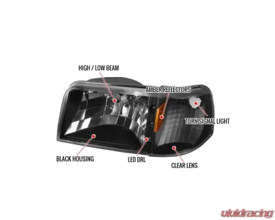 Spec-D Factory Style V2 Headlights w/ Corner Lights (Matte Black Housing/Clear Lens) Ford Ranger 1993-1997 - 2LCLH-RAN93JM-V2-OZ