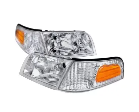 Spec-D Headlights w/ Corner Signal Lights & Amber Reflectors (Chrome Housing/Clear Lens) Ford Crown Victoria 1998-2011