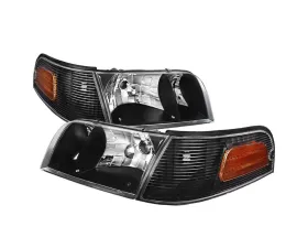 Spec-D Headlights w/ Corner Signal Lights & Amber Reflectors (Matte Black Housing/Clear Lens) Ford Crown Victoria 1998-2011