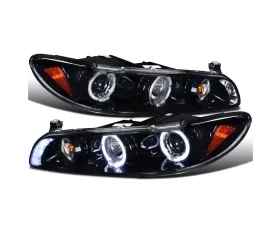 Spec-D Dual Halo Projector Headlights w/ LED Accent Lights (Glossy Black Housing/Smoke Lens) Pontiac Grand Prix 1997-2003