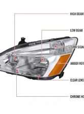 Spec-D Headlights w/ Amber Reflectors (Chrome Housing/Clear Lens) Honda Accord 2003-2007                                     - 2LH-ACD03-RS - Image 4