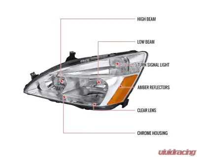 Spec-D Headlights w/ Amber Reflectors (Chrome Housing/Clear Lens) Honda Accord 2003-2007 - 2LH-ACD03-RS