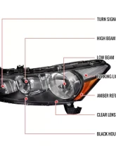 Spec-D Factory Style Crystal Headlights w/ Amber Reflector (Matte Black Housing/Clear Lens) Honda Accord 2008-2012                                     - 2LH-ACD084JM-RS - Image 4