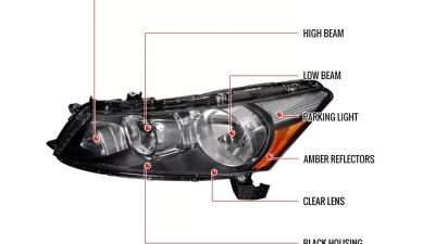 Spec-D Factory Style Crystal Headlights w/ Amber Reflector (Matte Black Housing/Clear Lens) Honda Accord 2008-2012                                     - 2LH-ACD084JM-RS - Image 4