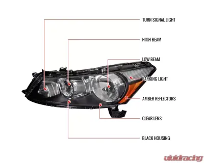 Spec-D Factory Style Crystal Headlights w/ Amber Reflector (Matte Black Housing/Clear Lens) Honda Accord 2008-2012 - 2LH-ACD084JM-RS