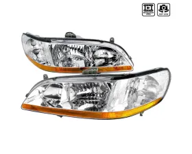 Spec-D Crystal Headlights w/ Amber Reflectors (Chrome Housing/Clear Lens) Honda Accord 1998-2002