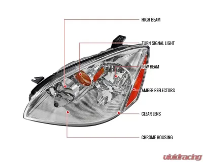 Spec-D Crystal Headlights w/ Amber Reflector (Chrome Housing/Clear Lens) Nissan Altima 2002-2004 - 2LH-ALT02-RS