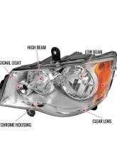 Spec-D Factory Style Headlights (Chrome Housing/Clear Lens) Dodge Grand Caravan | Chrysler Town & Country 2008-2018                                     - 2LH-CAR11-RS - Image 9