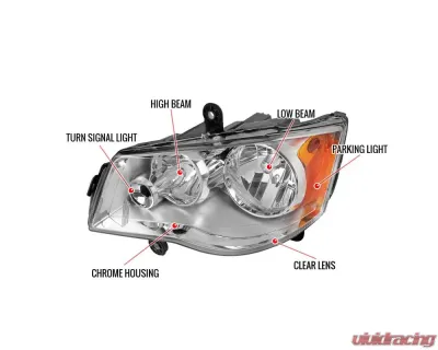 Spec-D Factory Style Headlights (Chrome Housing/Clear Lens) Dodge Grand Caravan | Chrysler Town & Country 2008-2018 - 2LH-CAR11-RS