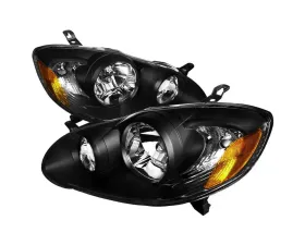 Spec-D Factory Style Headlights w/ Amber Reflectors (Matte Black Housing/Clear Lens) Toyota Corolla 2003-2008