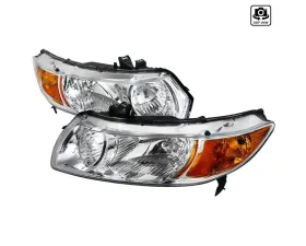 Spec-D Factory Style Crystal Headlights w/ Amber Reflectors (Chrome Housing/Clear Lens) Honda Civic 2006-2011