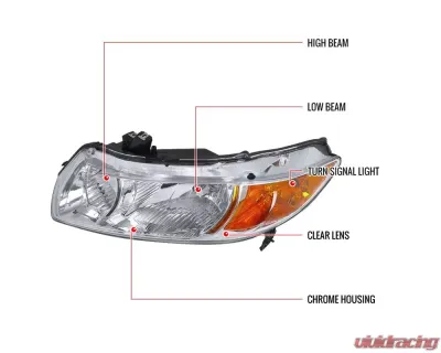 Spec-D Factory Style Crystal Headlights (Chrome Housing/Clear Lens) Honda Civic 2006-2011 - 2LH-CV062-RS