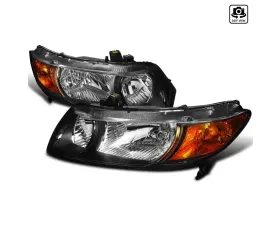 Spec-D Factory Style Crystal Headlights w/ Amber Reflectors (Matte Black Housing/Clear Lens) Honda Civic 2006-2011