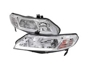 Spec-D LED Light Strip Factory Style Headlights w/ Amber Reflectors (Chrome Housing/Clear Lens) Honda Civic 2006-2011