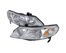 Spec-D Crystal Headlights w/ Amber Reflectors (Chrome Housing/Clear Lens) Honda Civic 2006-2011