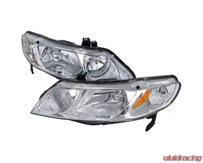 Spec-D Crystal Headlights w/ Amber Reflectors (Chrome Housing/Clear Lens) Honda Civic 2006-2011 - 2LH-CV064-RS