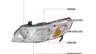 Spec-D Crystal Headlights (Chrome Housing/Clear Lens) Honda Civic 2006-2011                                     - 2LH-CV064-RS - Image 10