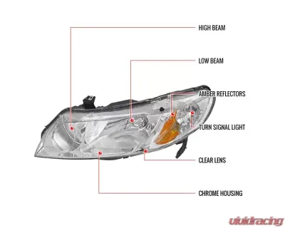 Spec-D Crystal Headlights w/ Amber Reflectors (Chrome Housing/Clear Lens) Honda Civic 2006-2011 - 2LH-CV064-RS