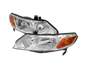 Spec-D Factory Style Headlights w/ Amber Reflectors - Both Driver & Passenger Side (Chrome Housing/Clear Lens) Honda Civic 2006-2011